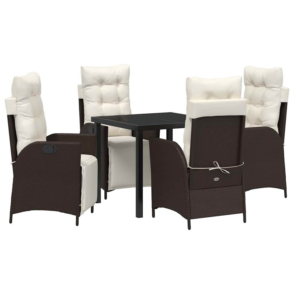 Tuin eettafelset met kussen 5 pcs Bruin poly rattan – afbeelding 2