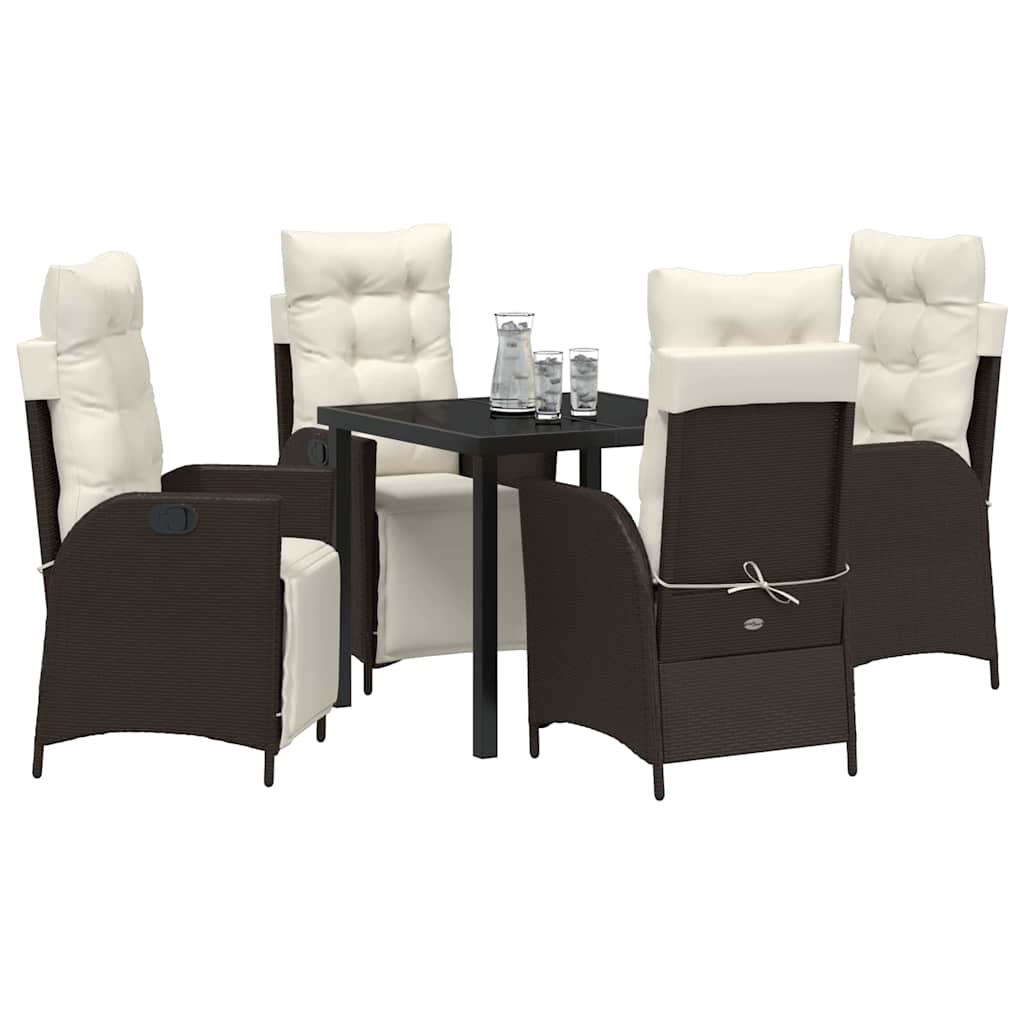 Tuin eettafelset met kussen 5 pcs Bruin poly rattan – afbeelding 3