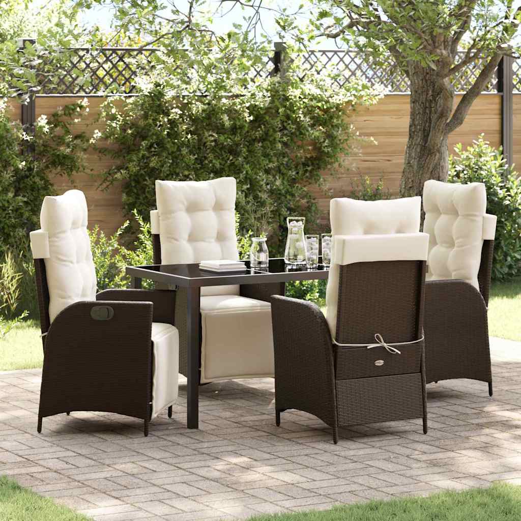 Tuin eettafelset met kussen 5 pcs Bruin poly rattan – afbeelding 1