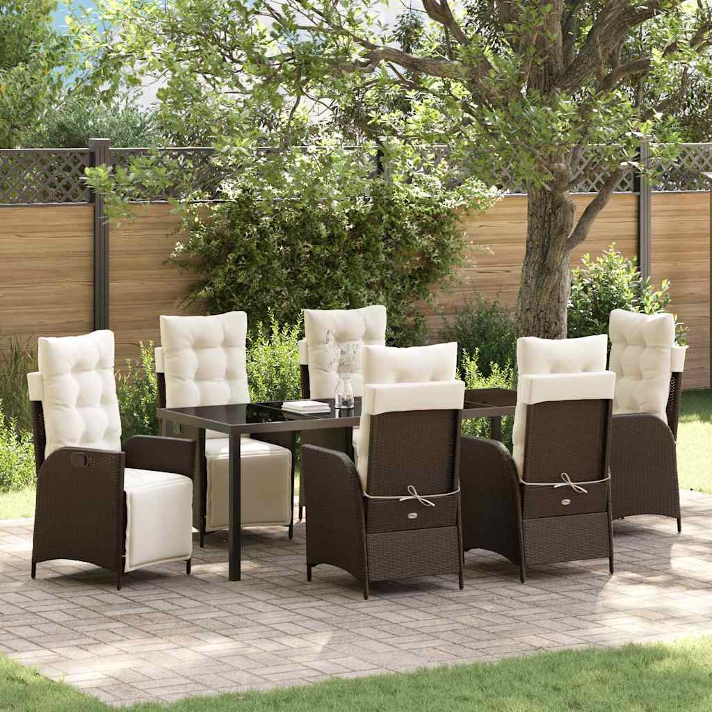 Tuin eettafelset met kussen 7 pcs Bruin poly rattan – afbeelding 1