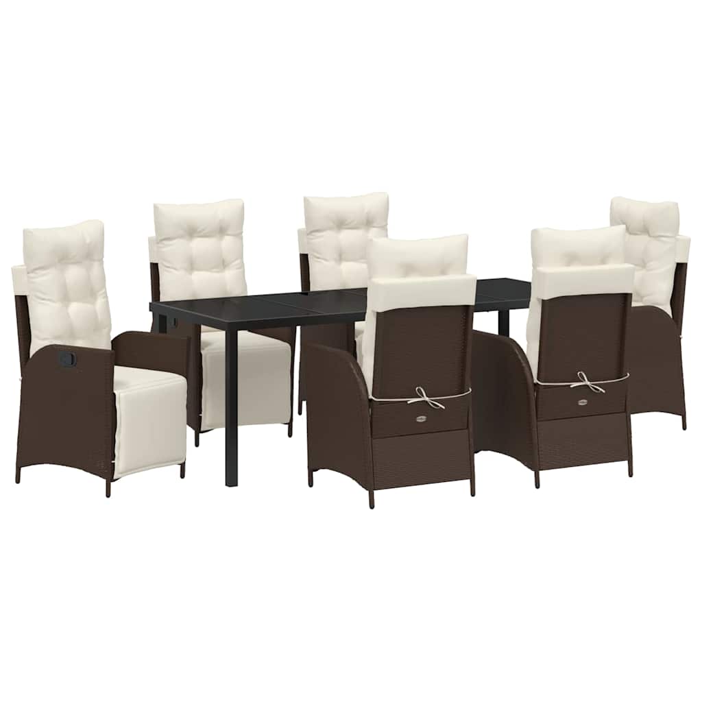 Tuin eettafelset met kussen 7 pcs Bruin poly rattan – afbeelding 2