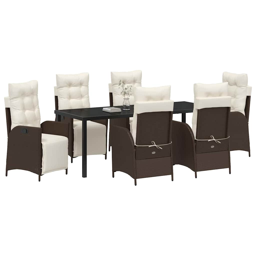 Tuin eettafelset met kussen 7 pcs Bruin poly rattan – afbeelding 3