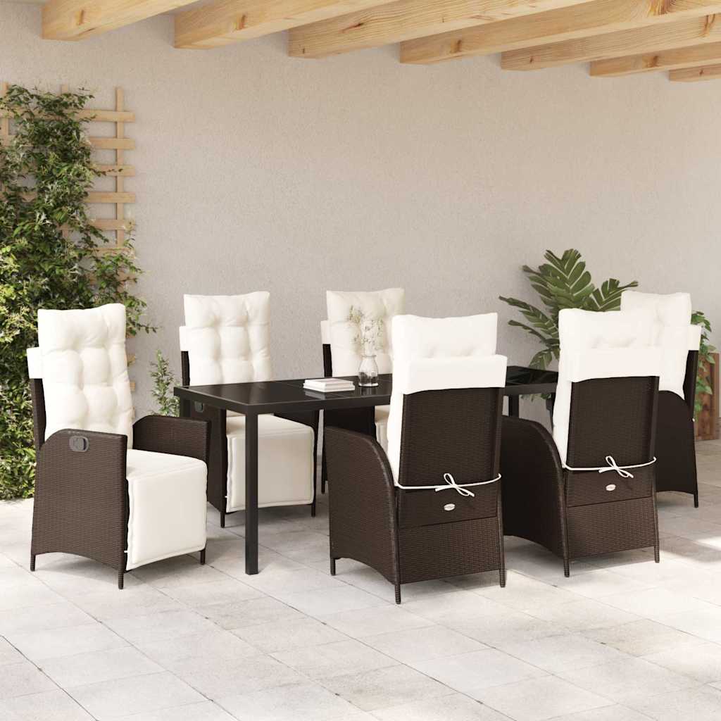 Tuin eettafelset met kussen 7 pcs Bruin poly rattan – afbeelding 4