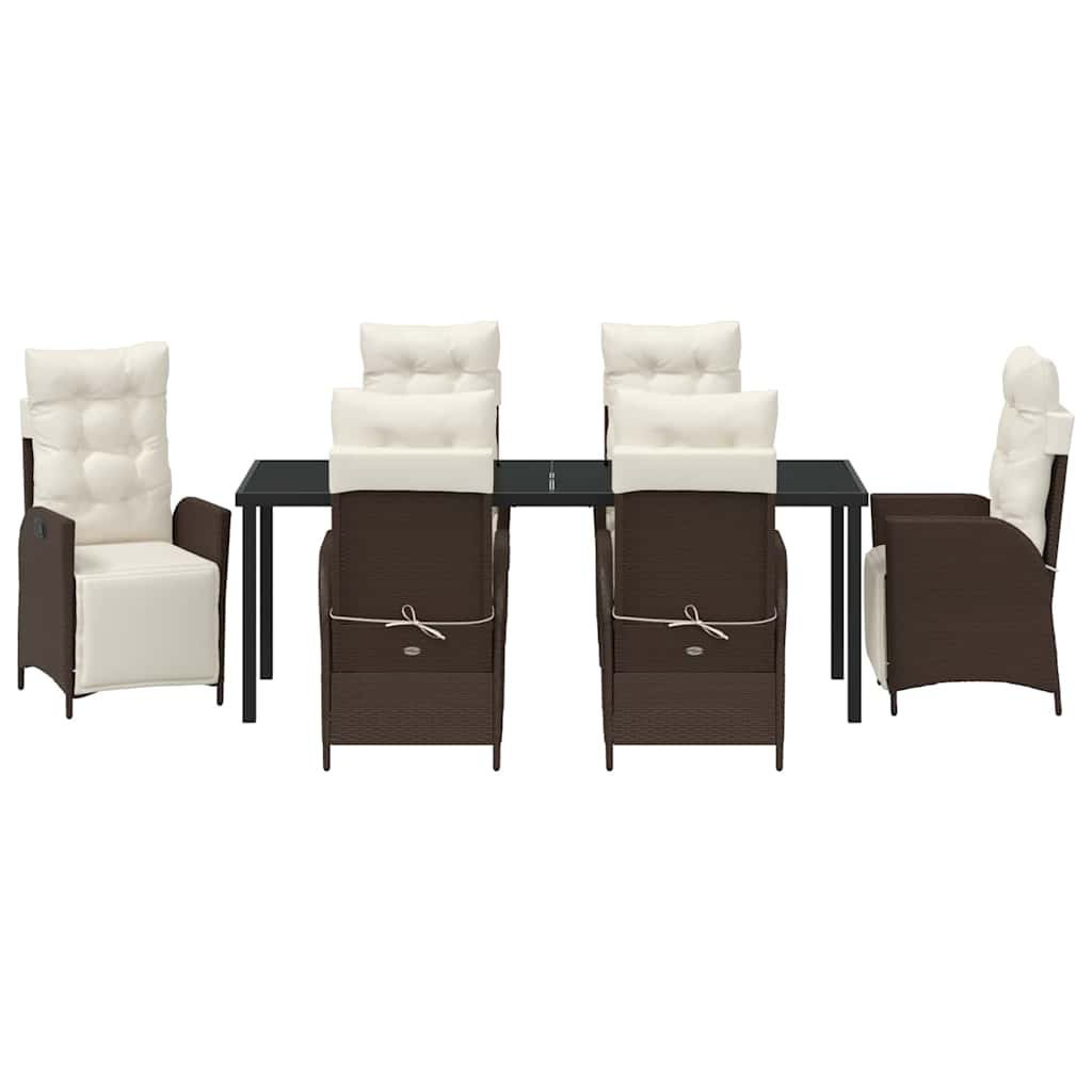 Tuin eettafelset met kussen 7 pcs Bruin poly rattan – afbeelding 7