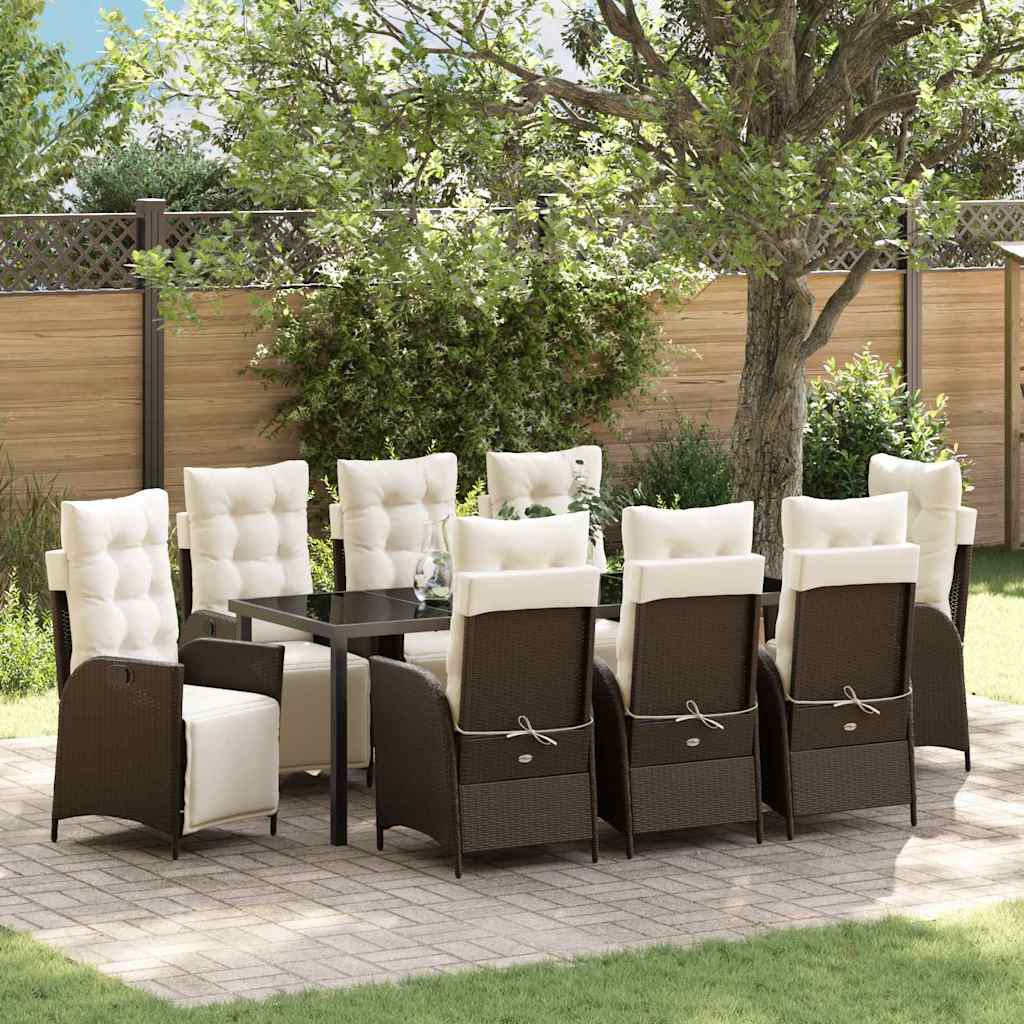 Tuin eettafelset met kussen 9 pcs Bruin poly rattan – afbeelding 1