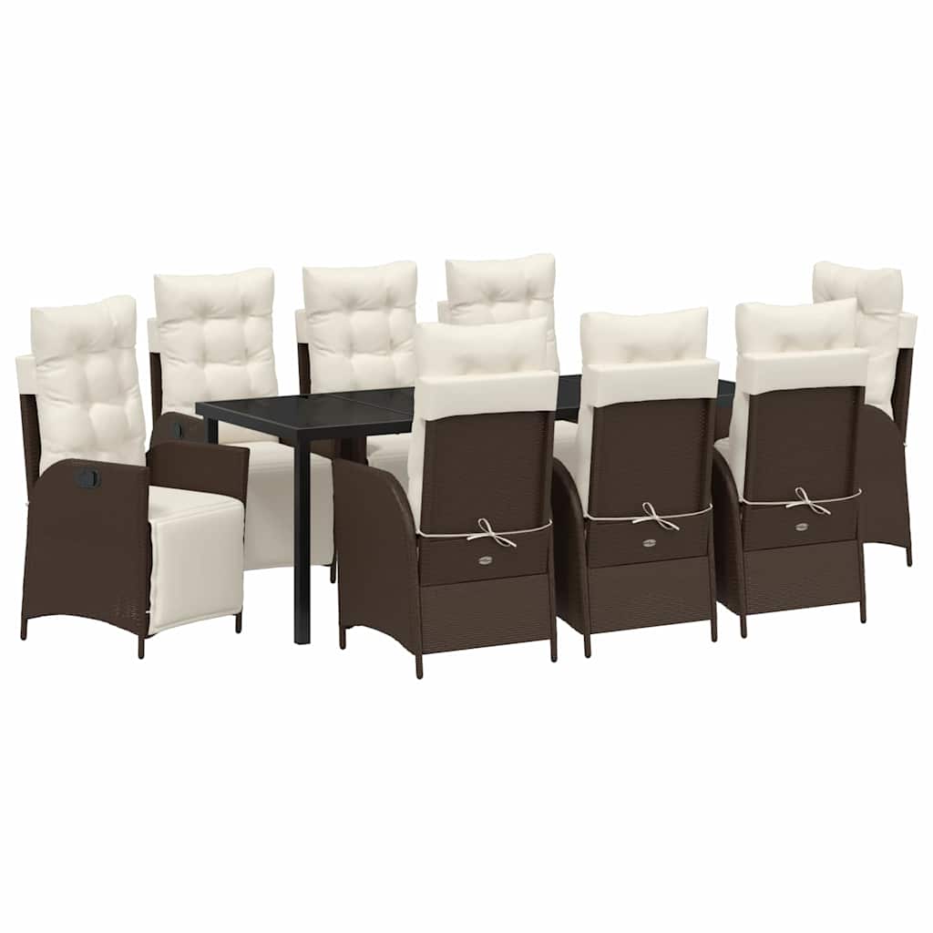 Tuin eettafelset met kussen 9 pcs Bruin poly rattan – afbeelding 2