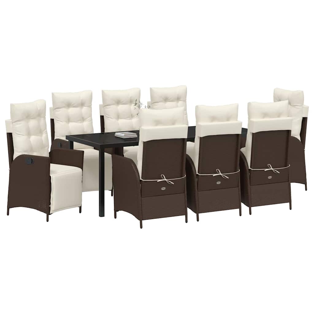 Tuin eettafelset met kussen 9 pcs Bruin poly rattan – afbeelding 3
