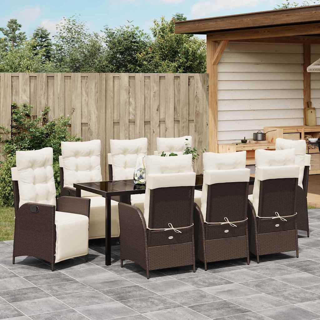 Tuin eettafelset met kussen 9 pcs Bruin poly rattan – afbeelding 4