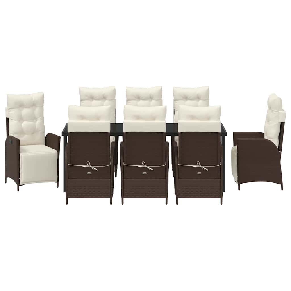 Tuin eettafelset met kussen 9 pcs Bruin poly rattan – afbeelding 7