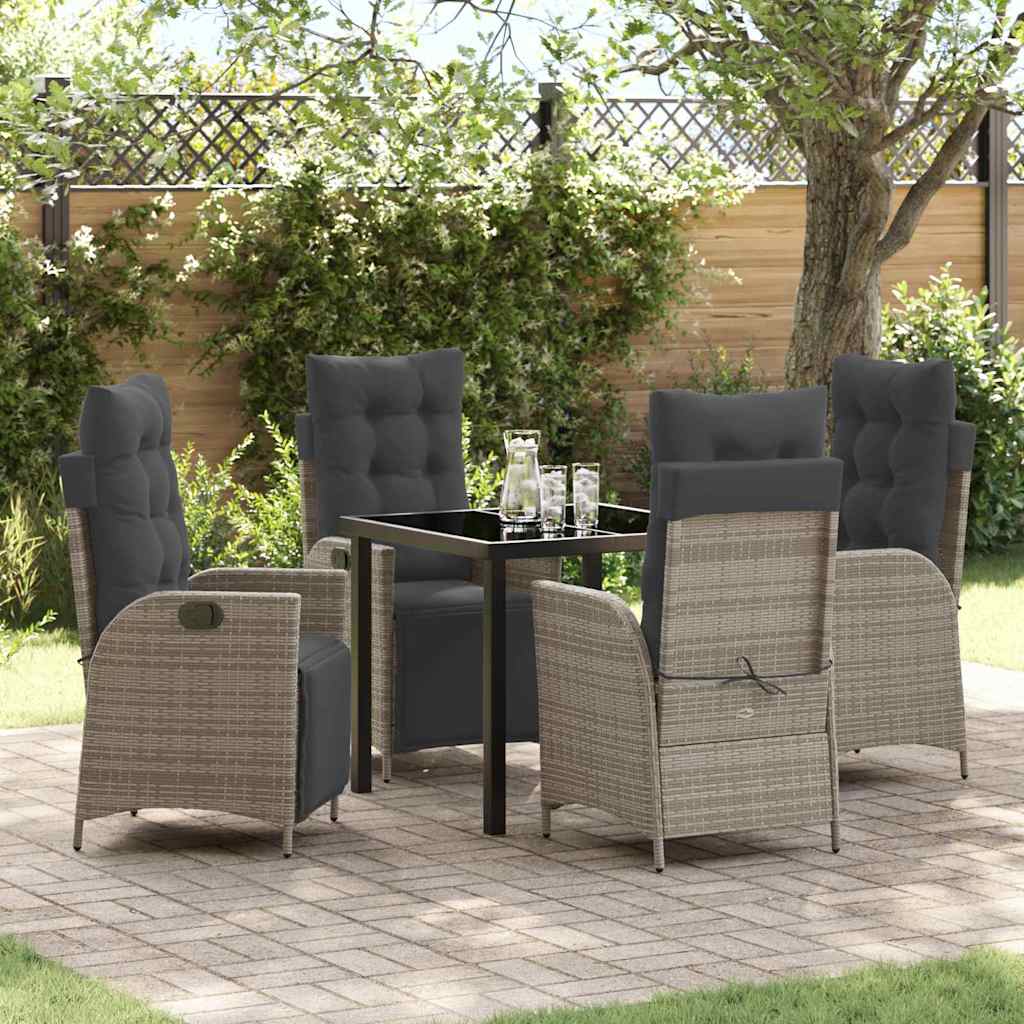Tuin eettafelset met kussen 5 pcs Grijs poly rattan – afbeelding 1