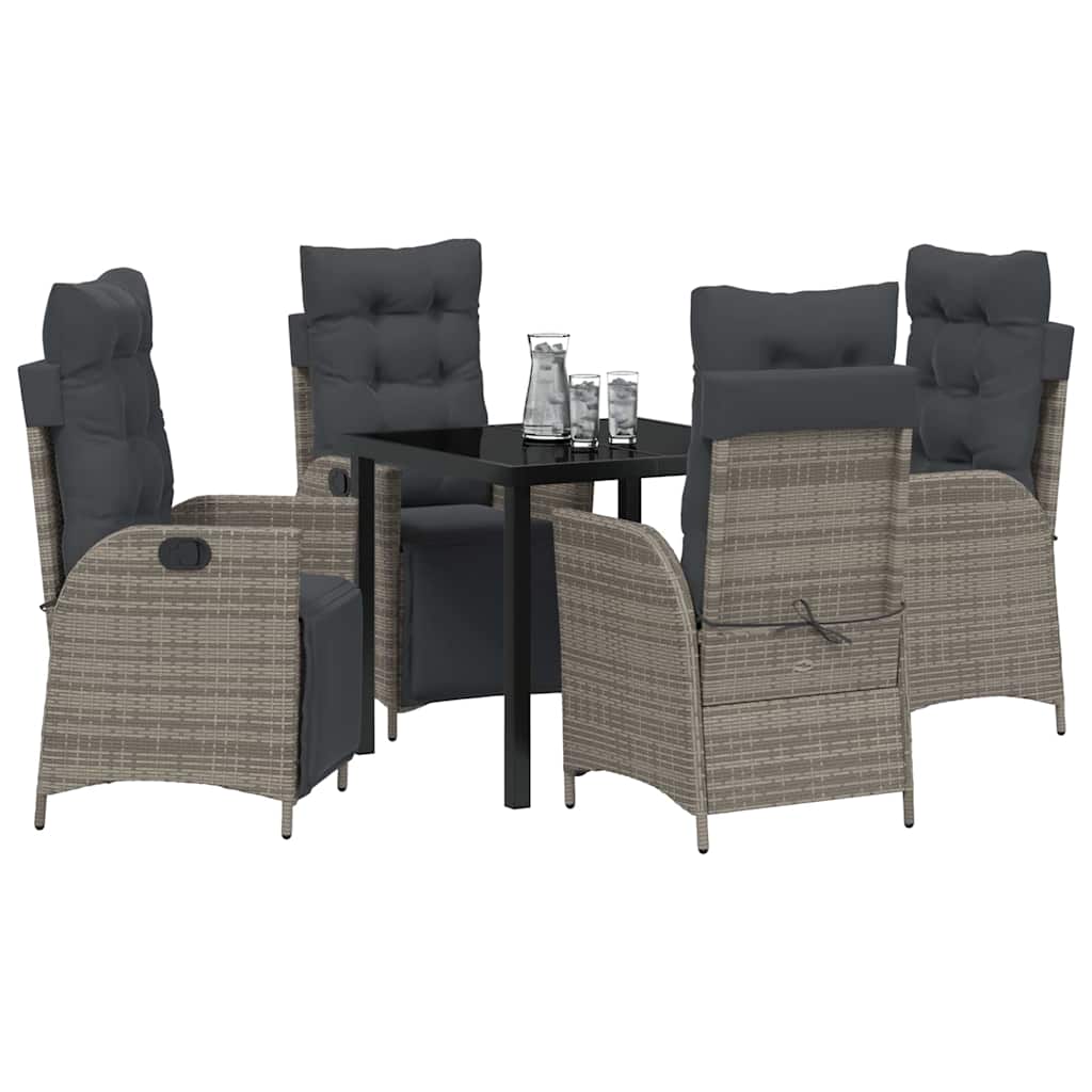 Tuin eettafelset met kussen 5 pcs Grijs poly rattan – afbeelding 3