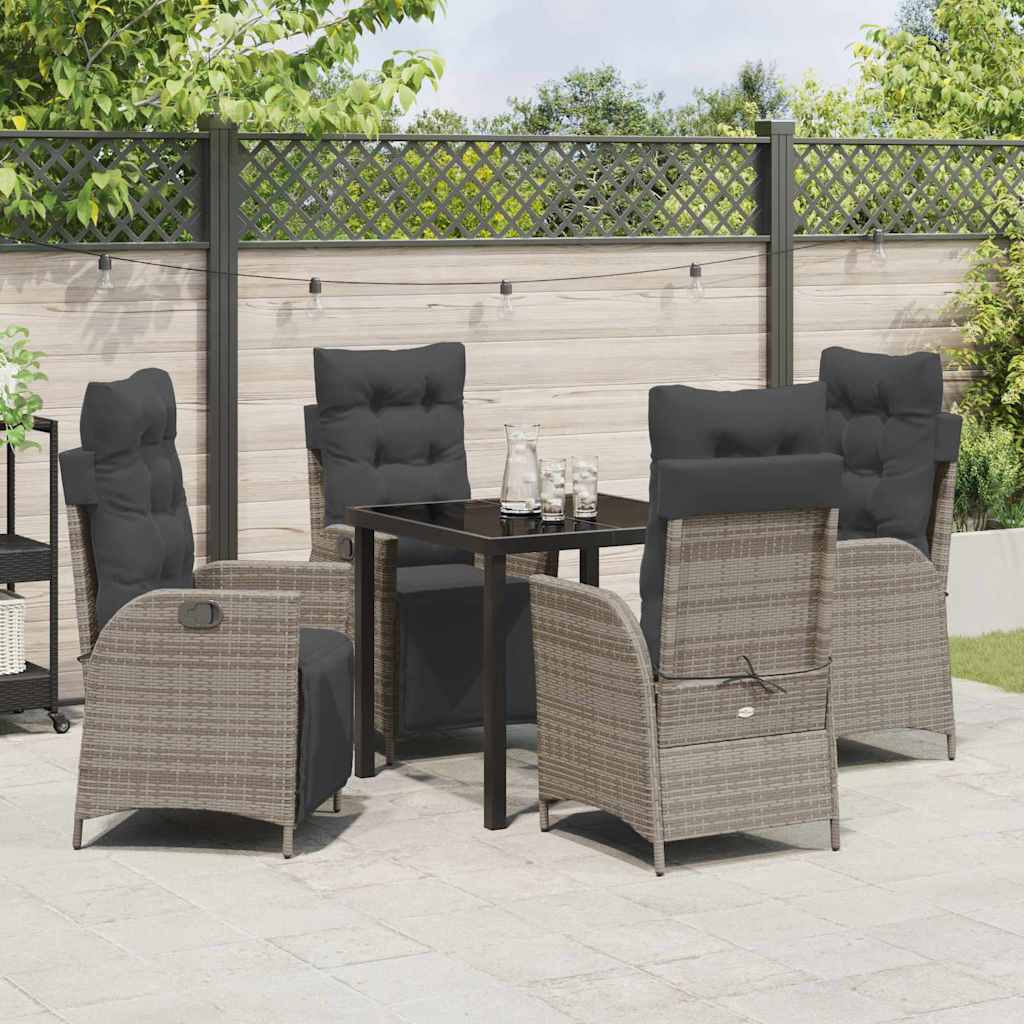 Tuin eettafelset met kussen 5 pcs Grijs poly rattan – afbeelding 4