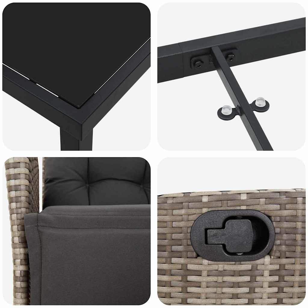 Tuin eettafelset met kussen 5 pcs Grijs poly rattan – afbeelding 9