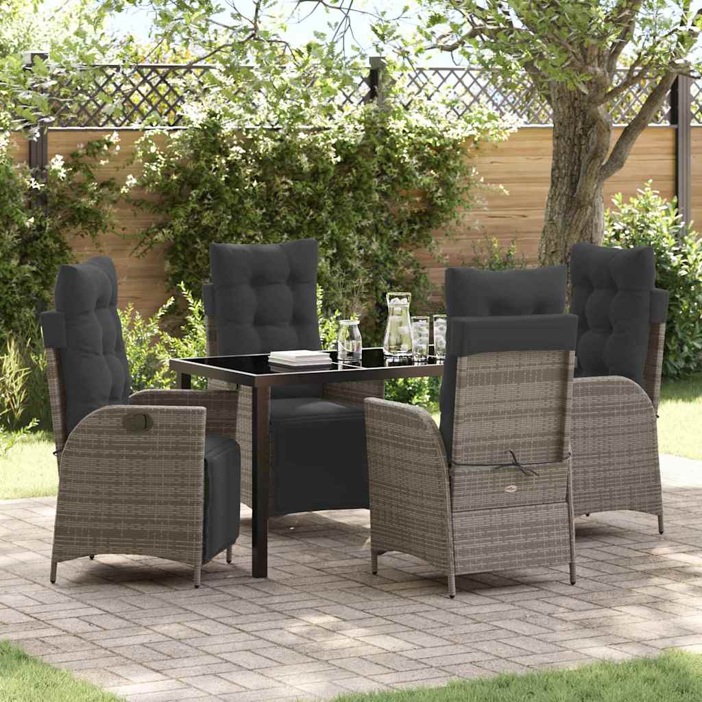 Tuin eettafelset met kussen 5 pcs Grijs poly rattan – afbeelding 1