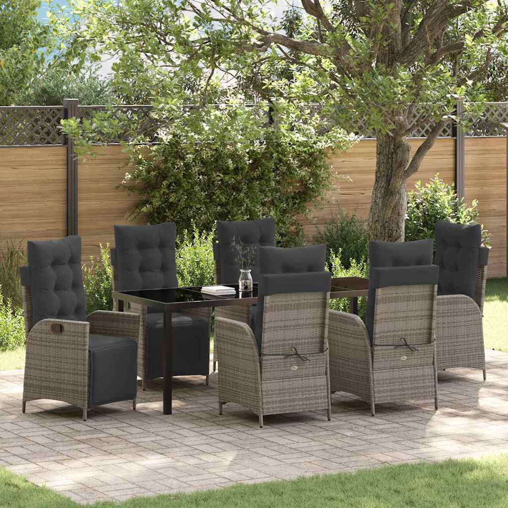 Tuin eettafelset met kussen 7 pcs Grijs poly rattan – afbeelding 1