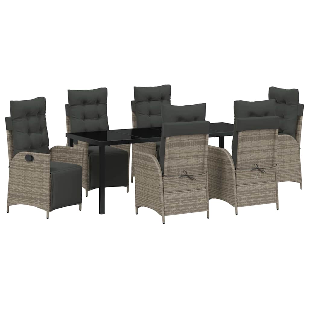 Tuin eettafelset met kussen 7 pcs Grijs poly rattan – afbeelding 2