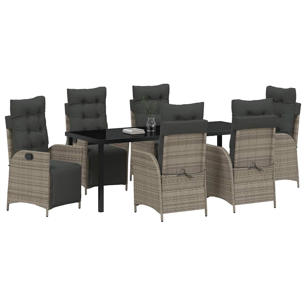 Tuin eettafelset met kussen 7 pcs Grijs poly rattan – afbeelding 3