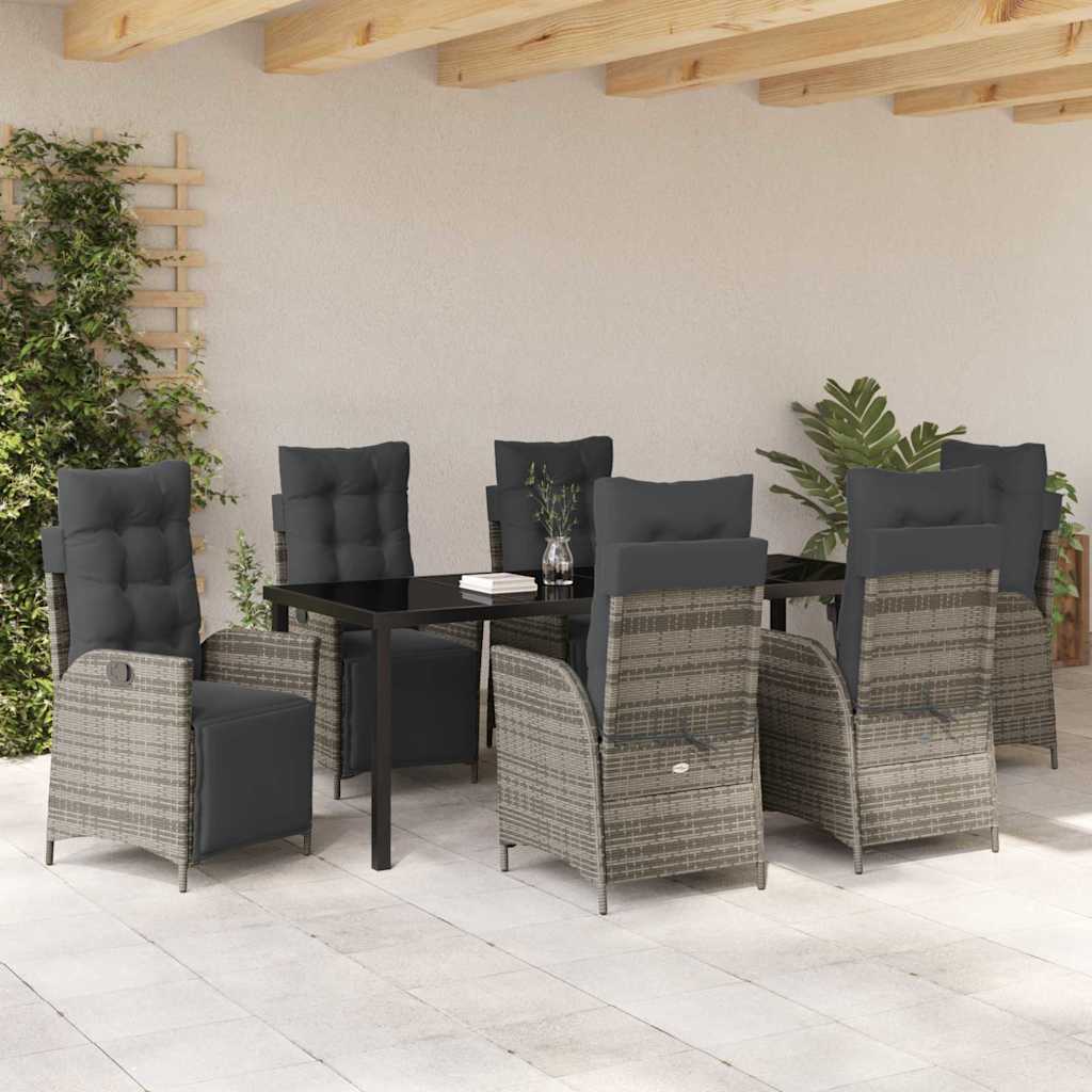 Tuin eettafelset met kussen 7 pcs Grijs poly rattan – afbeelding 4
