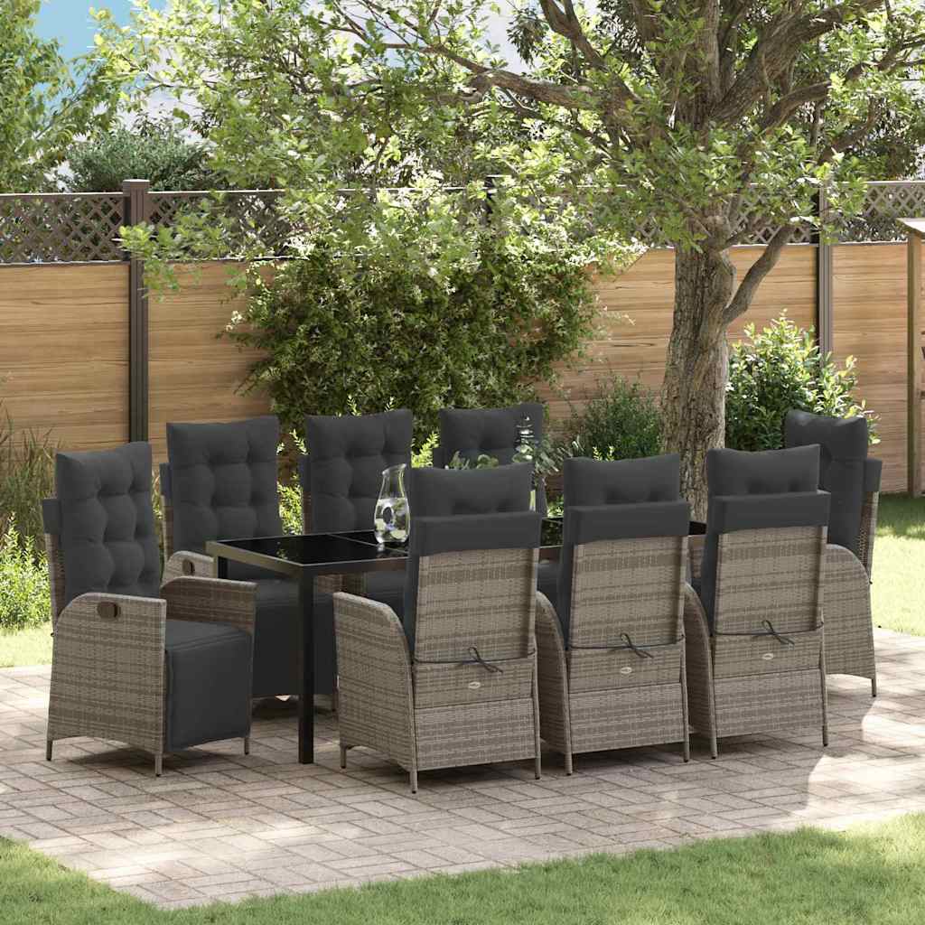 Tuin eettafelset met kussen 9 pcs Grijs poly rattan – afbeelding 1