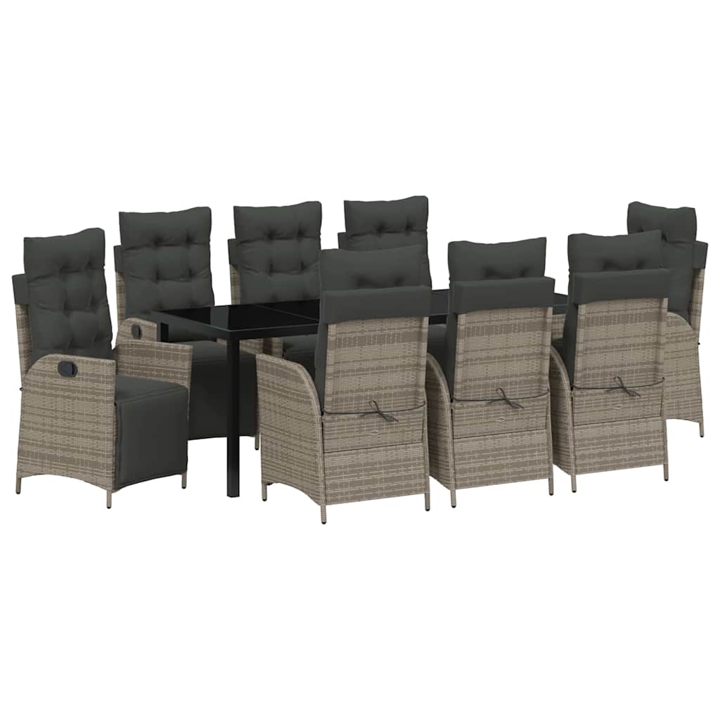 Tuin eettafelset met kussen 9 pcs Grijs poly rattan – afbeelding 2