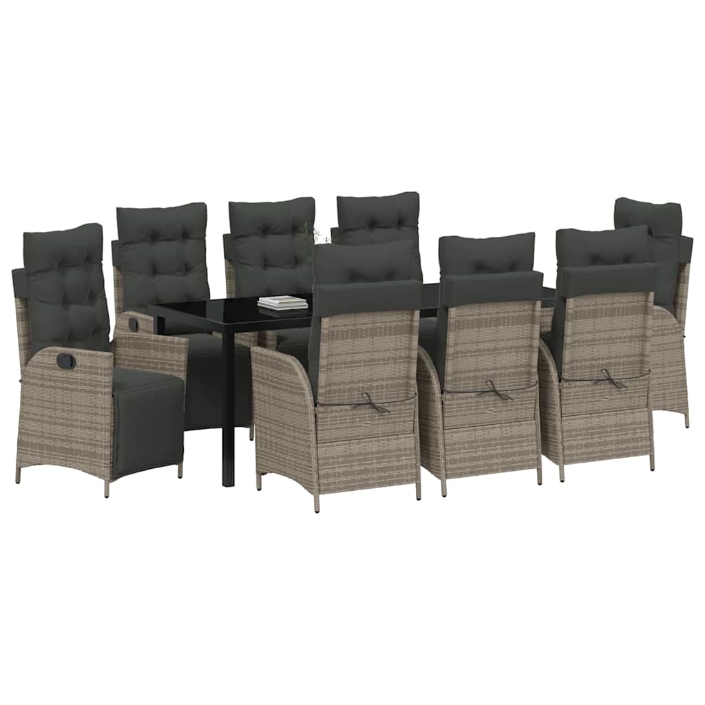 Tuin eettafelset met kussen 9 pcs Grijs poly rattan – afbeelding 3
