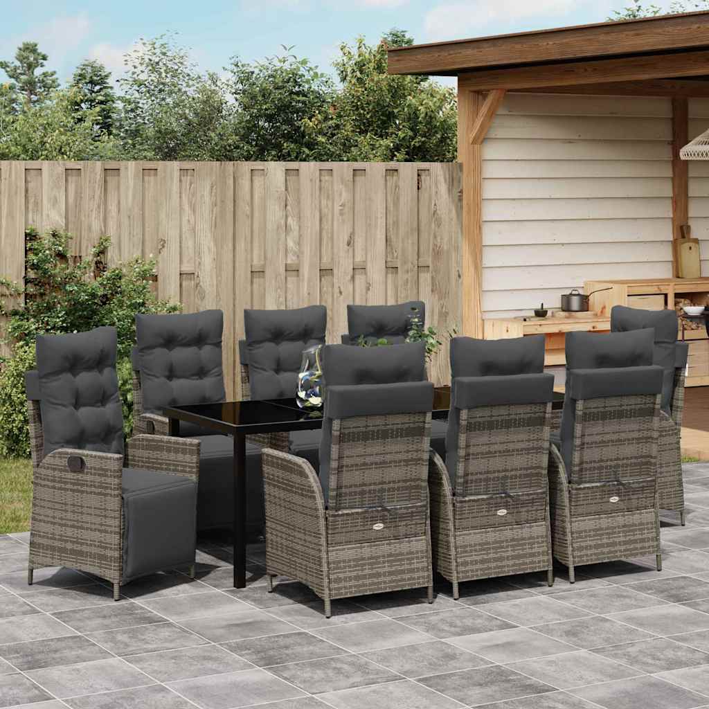 Tuin eettafelset met kussen 9 pcs Grijs poly rattan – afbeelding 4