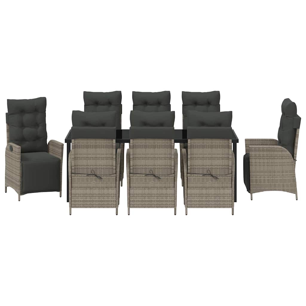 Tuin eettafelset met kussen 9 pcs Grijs poly rattan – afbeelding 7