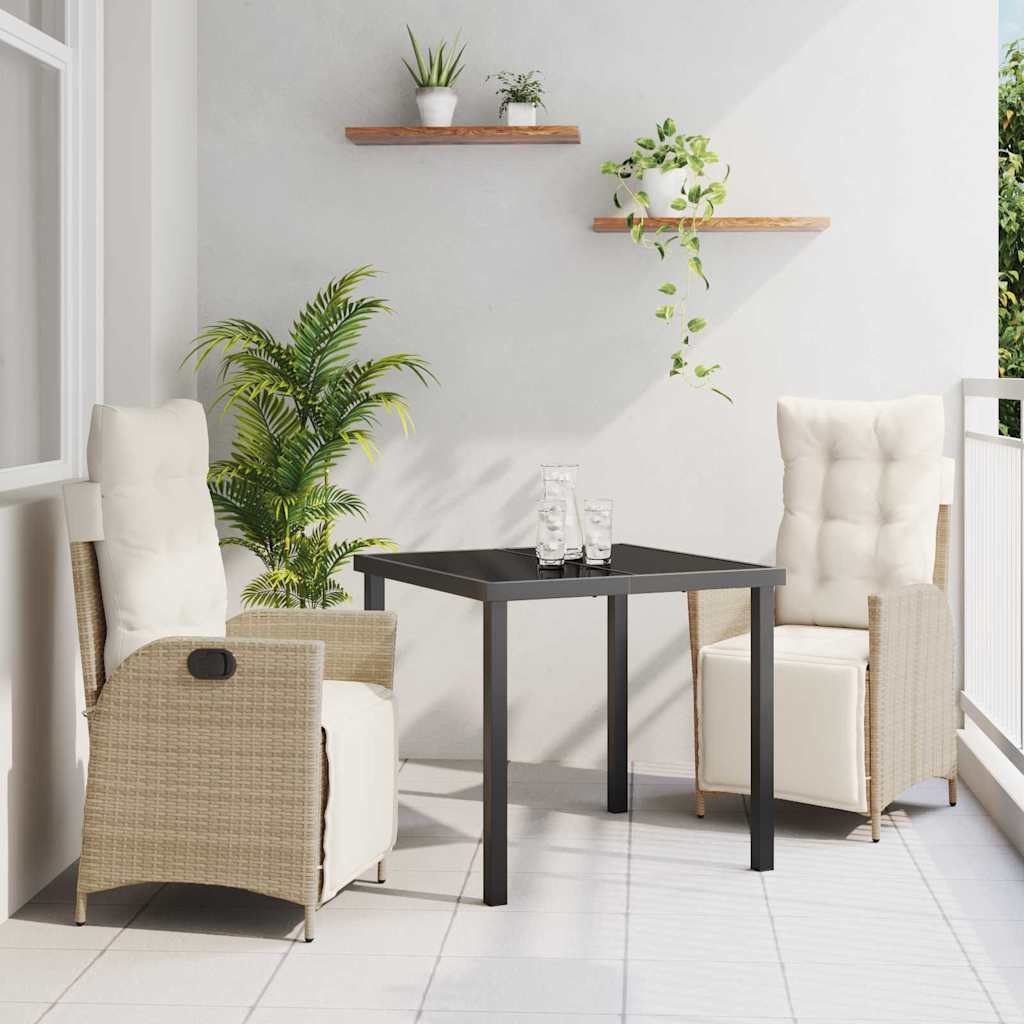 Tuin eettafelset met kussen 3 pcs Beige poly rattan – afbeelding 1
