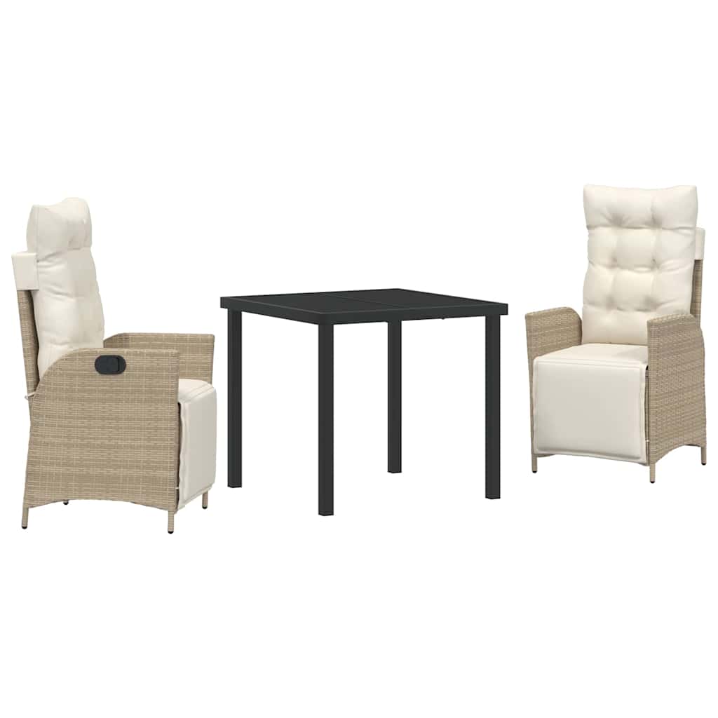 Tuin eettafelset met kussen 3 pcs Beige poly rattan – afbeelding 2