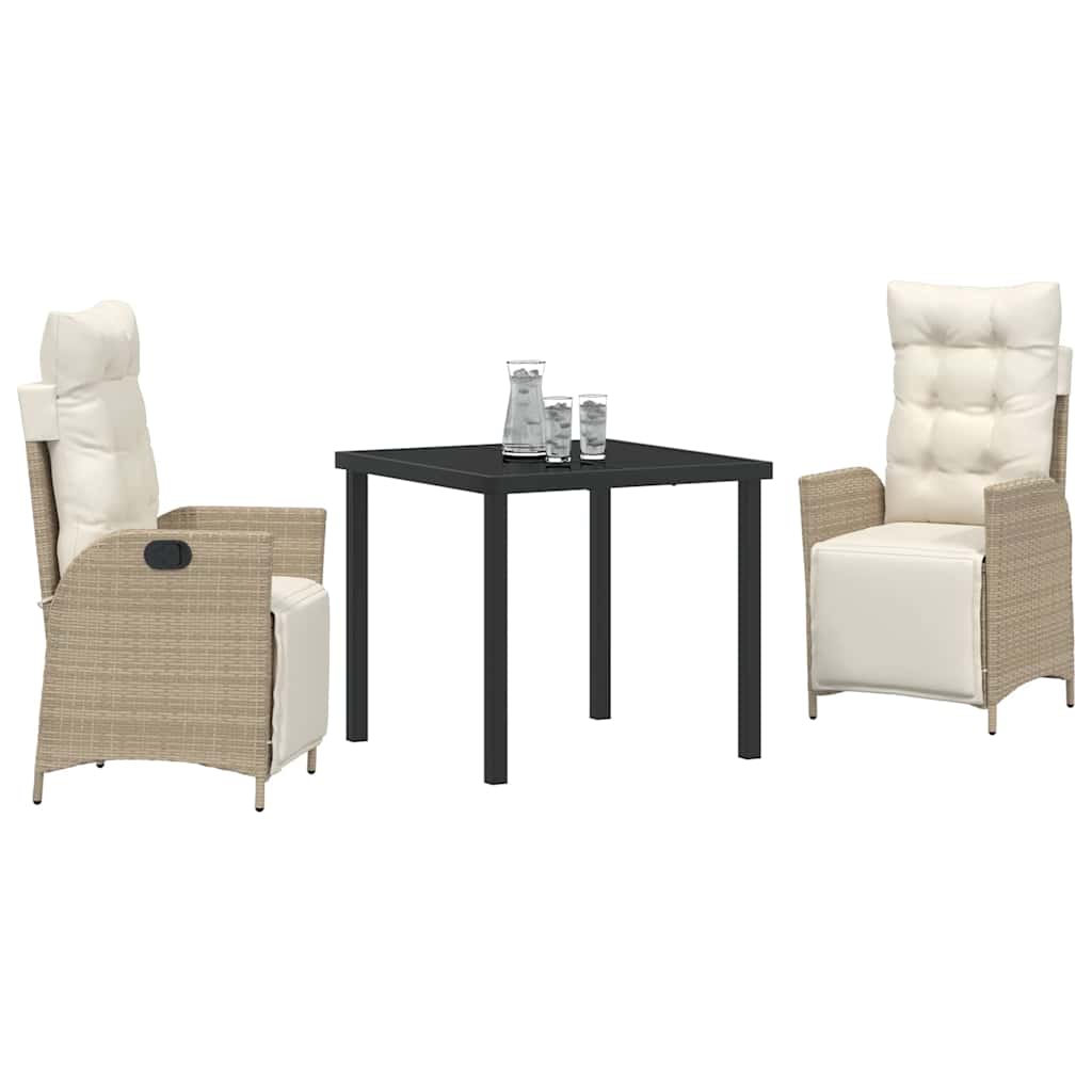Tuin eettafelset met kussen 3 pcs Beige poly rattan – afbeelding 3