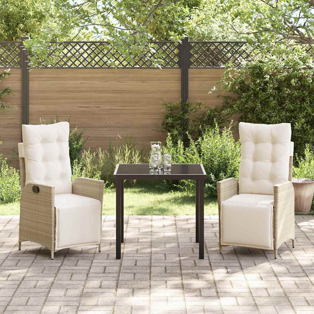 Tuin eettafelset met kussen 3 pcs Beige poly rattan – afbeelding 4
