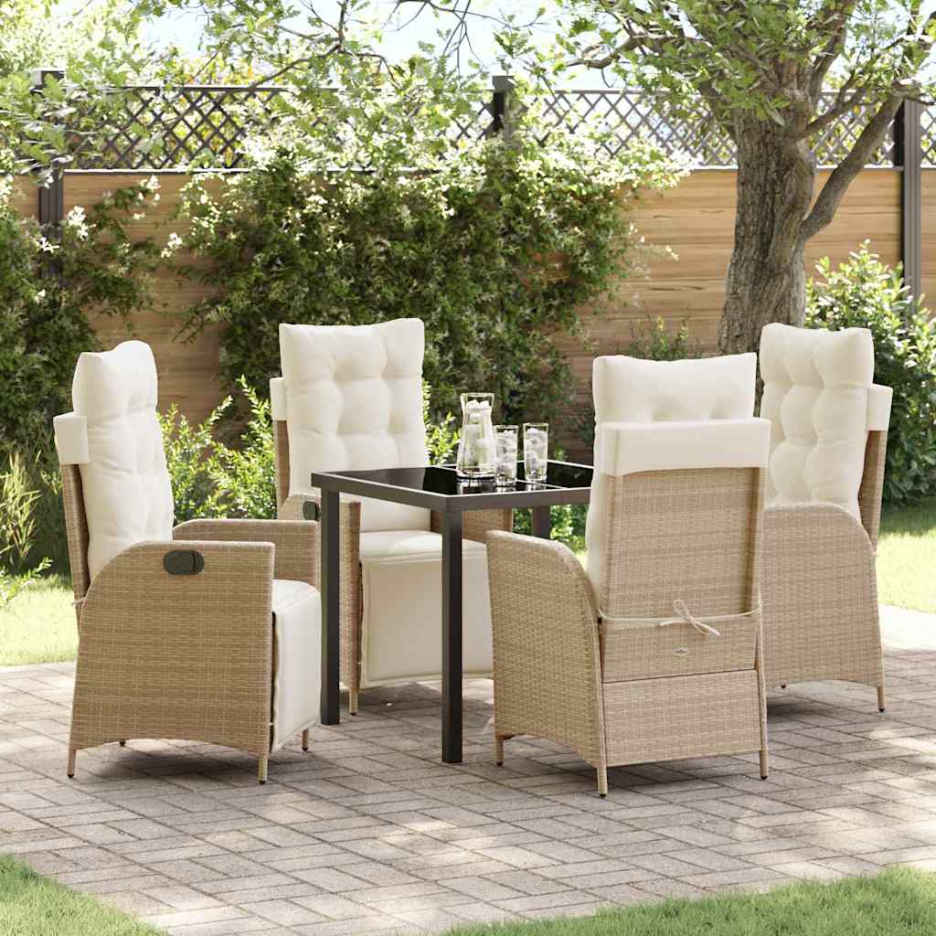 Tuin eettafelset met kussen 5 pcs Beige poly rattan – afbeelding 1