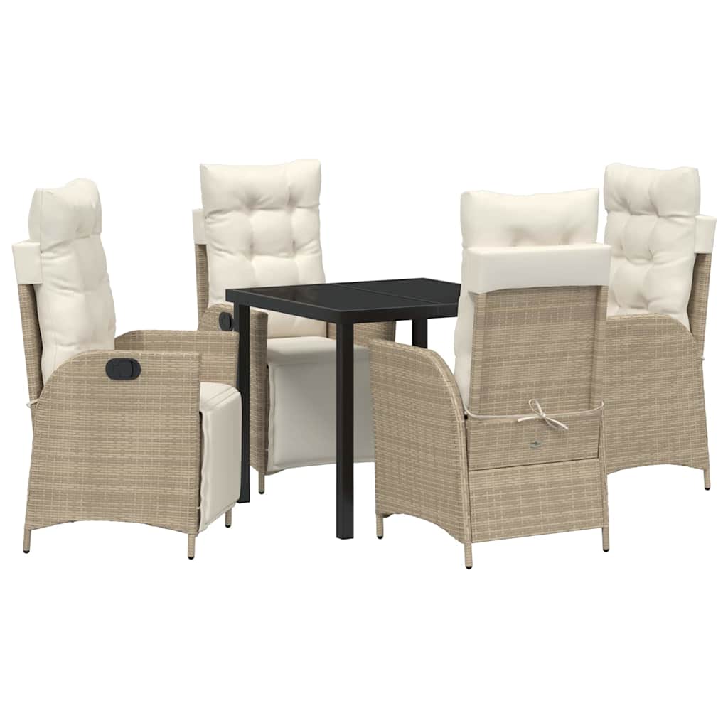 Tuin eettafelset met kussen 5 pcs Beige poly rattan – afbeelding 2
