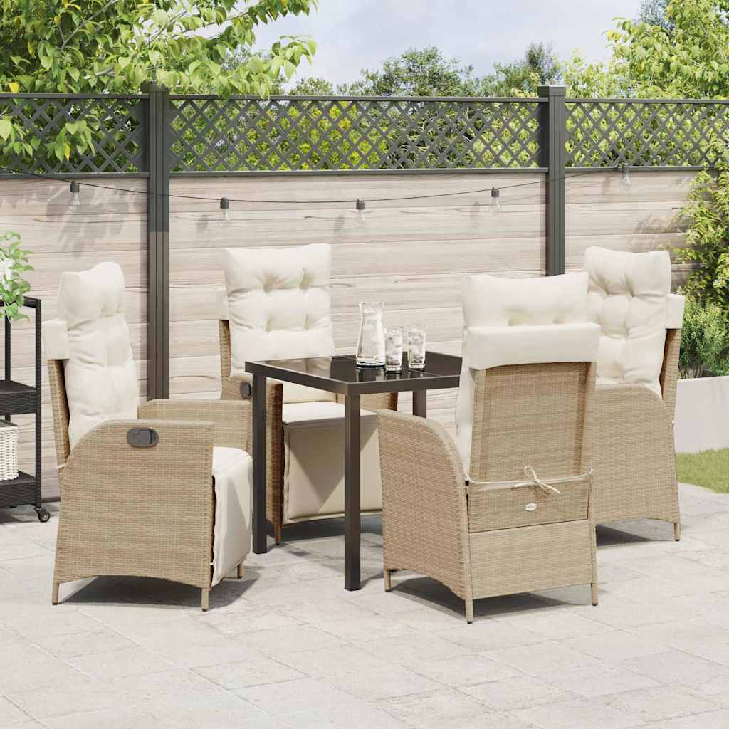 Tuin eettafelset met kussen 5 pcs Beige poly rattan – afbeelding 4
