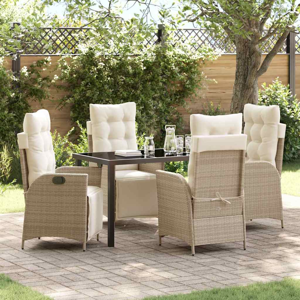 Tuin eettafelset met kussen 5 pcs Beige poly rattan – afbeelding 1