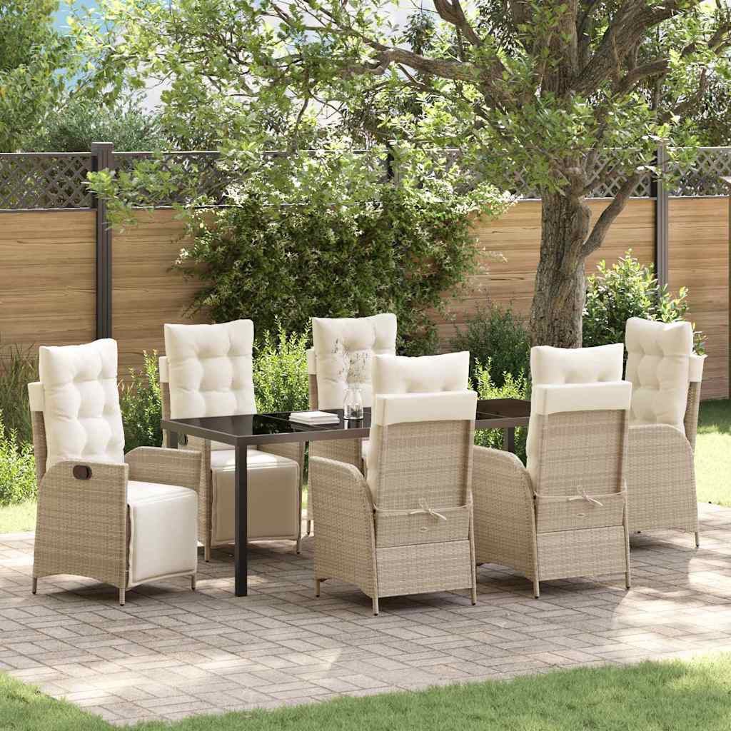 Tuin eettafelset met kussen 7 pcs Beige poly rattan – afbeelding 1