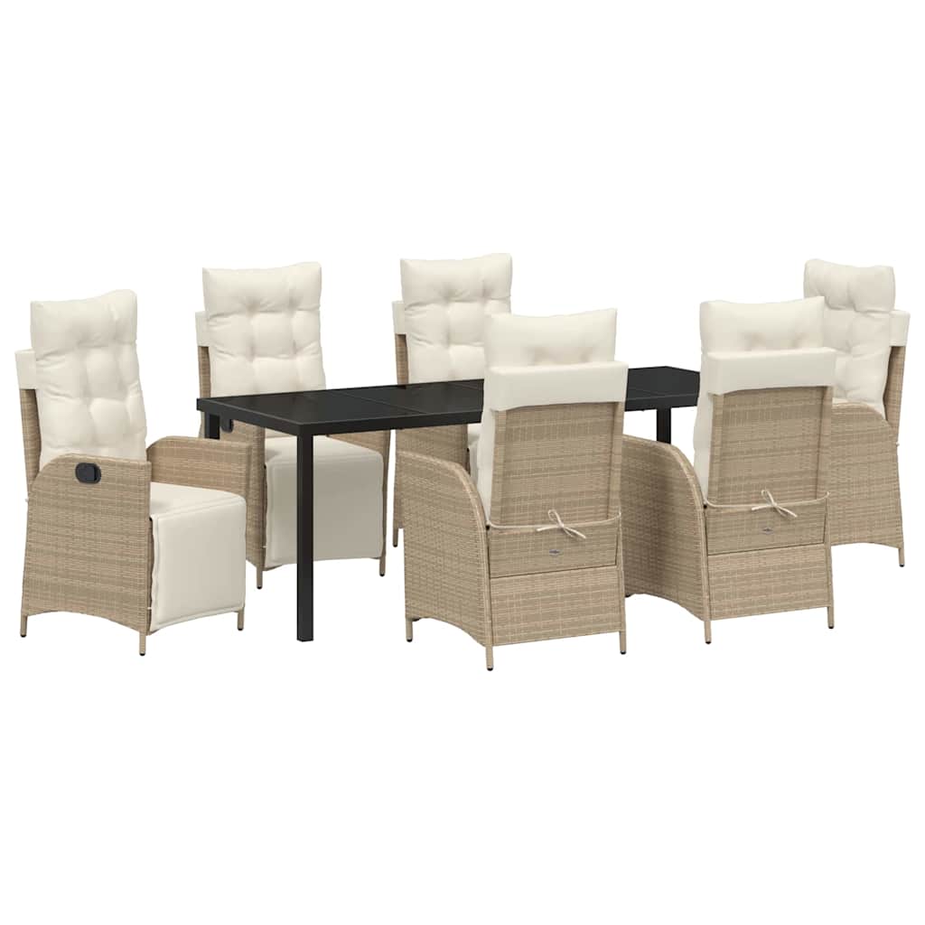 Tuin eettafelset met kussen 7 pcs Beige poly rattan – afbeelding 2