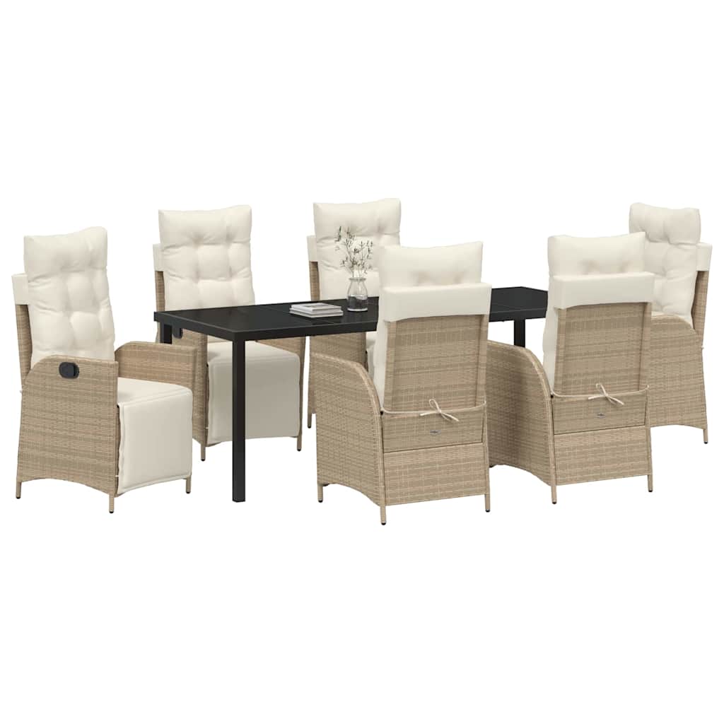 Tuin eettafelset met kussen 7 pcs Beige poly rattan – afbeelding 3