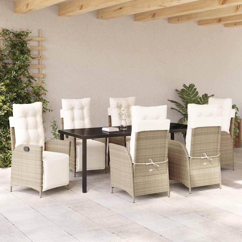 Tuin eettafelset met kussen 7 pcs Beige poly rattan – afbeelding 4