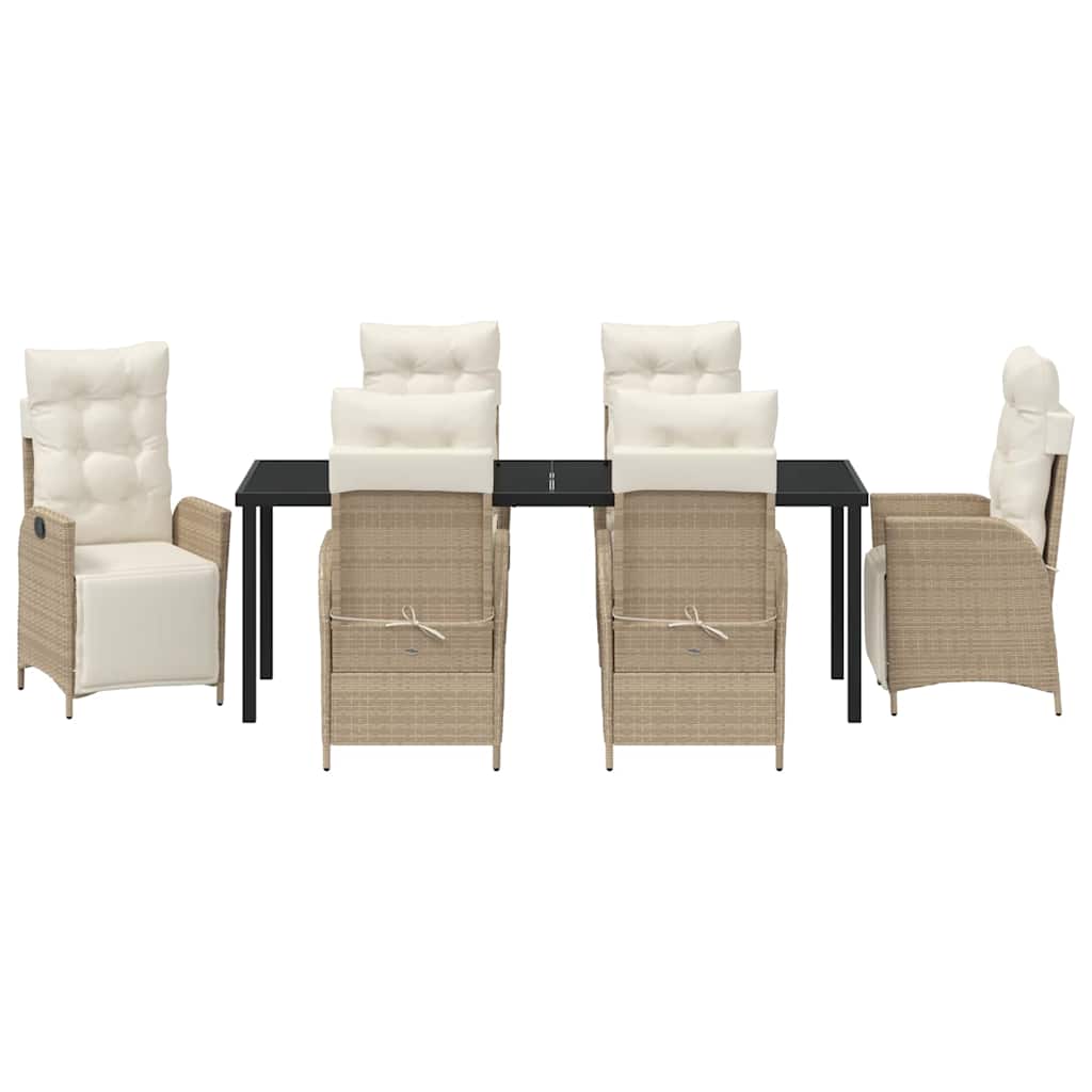 Tuin eettafelset met kussen 7 pcs Beige poly rattan – afbeelding 7