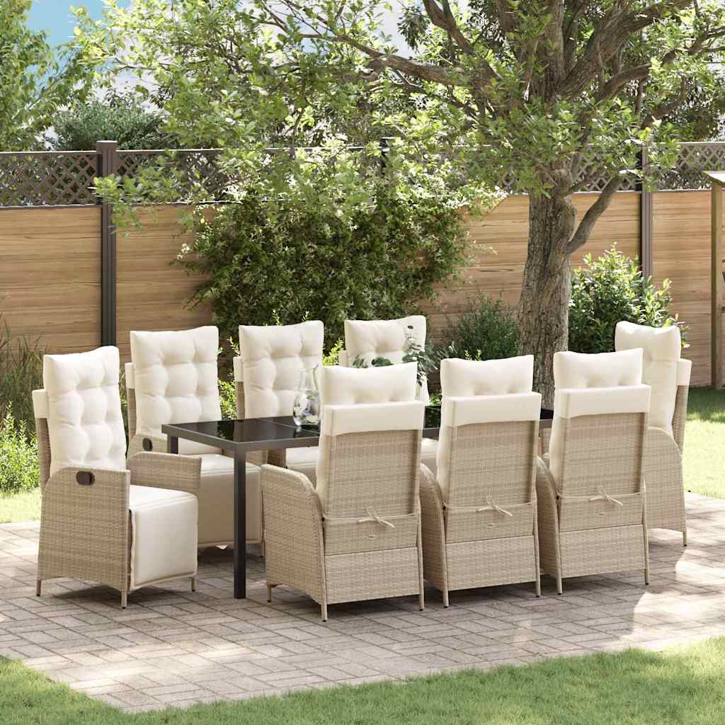 Tuin eettafelset met kussen 9 pcs Beige poly rattan – afbeelding 1