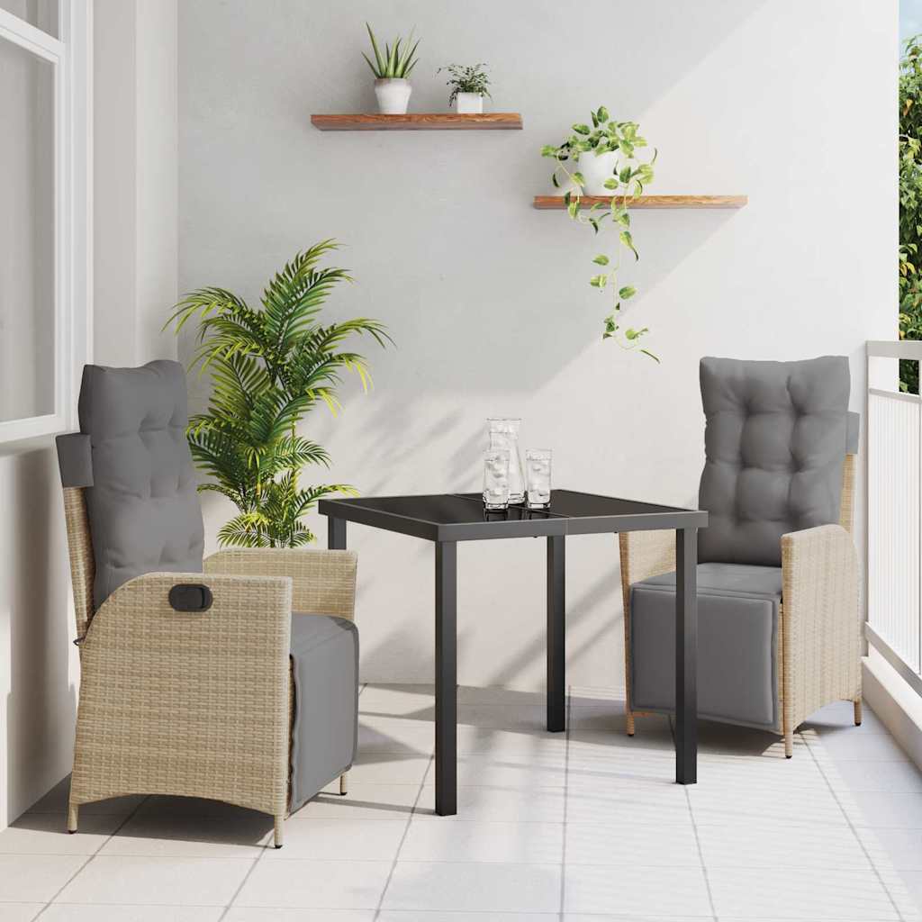 Tuin eettafelset met kussen 3 pcs Beige poly rattan – afbeelding 1