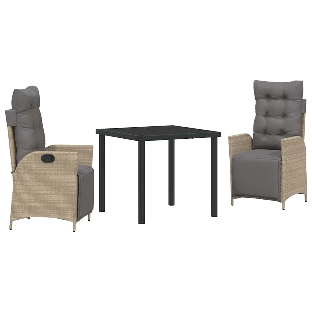 Tuin eettafelset met kussen 3 pcs Beige poly rattan – afbeelding 2