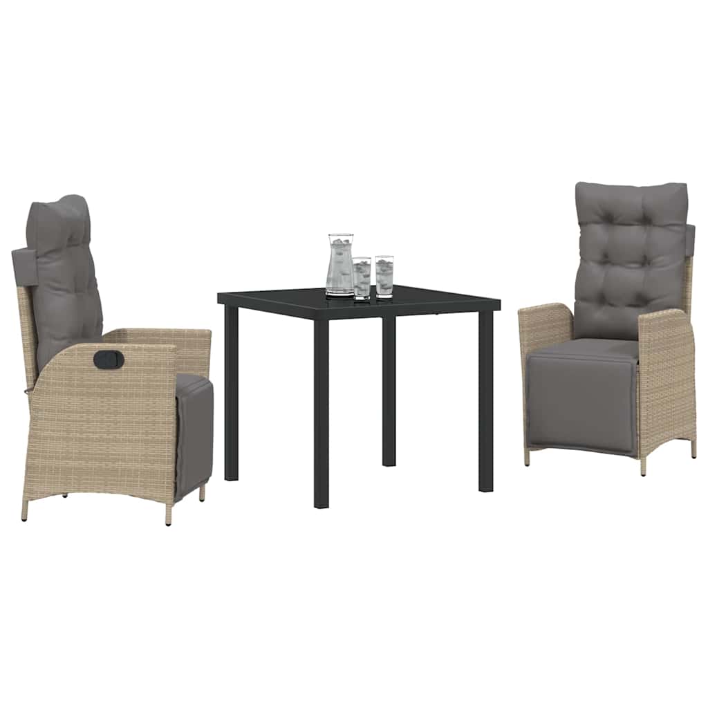 Tuin eettafelset met kussen 3 pcs Beige poly rattan – afbeelding 3