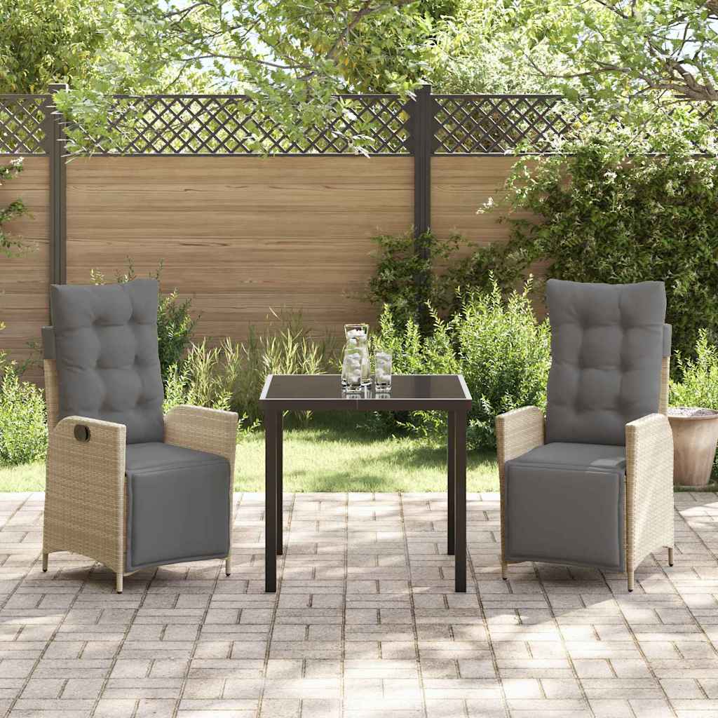 Tuin eettafelset met kussen 3 pcs Beige poly rattan – afbeelding 4