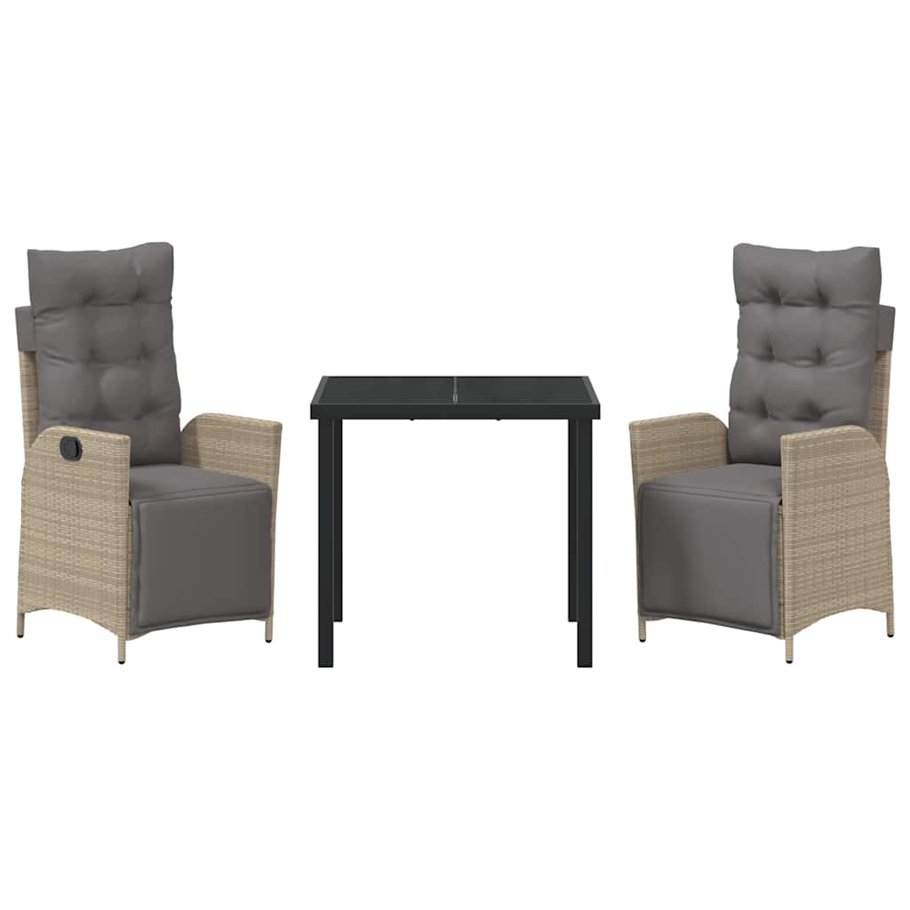 Tuin eettafelset met kussen 3 pcs Beige poly rattan – afbeelding 7