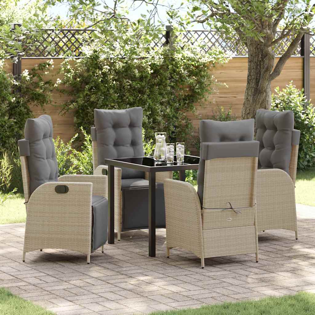 Tuin eettafelset met kussen 5 pcs Beige poly rattan – afbeelding 1