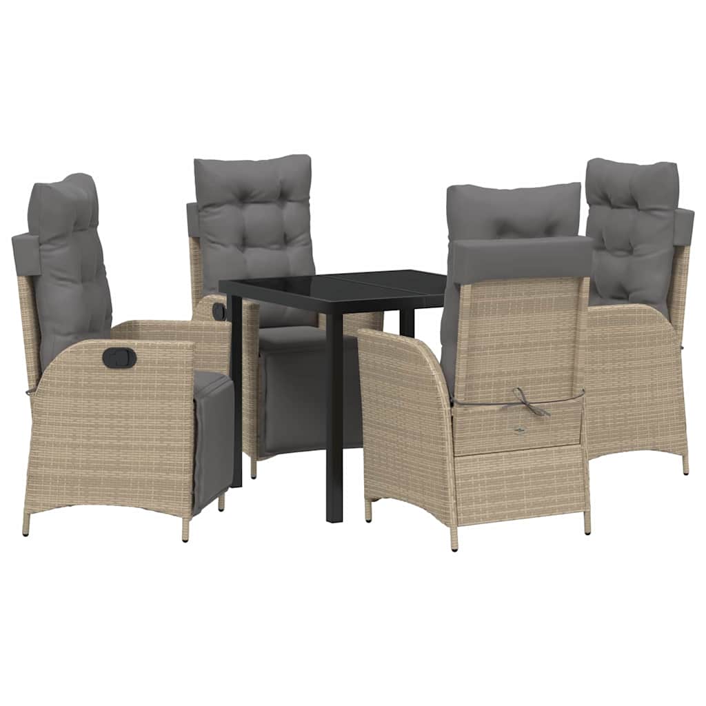 Tuin eettafelset met kussen 5 pcs Beige poly rattan – afbeelding 2