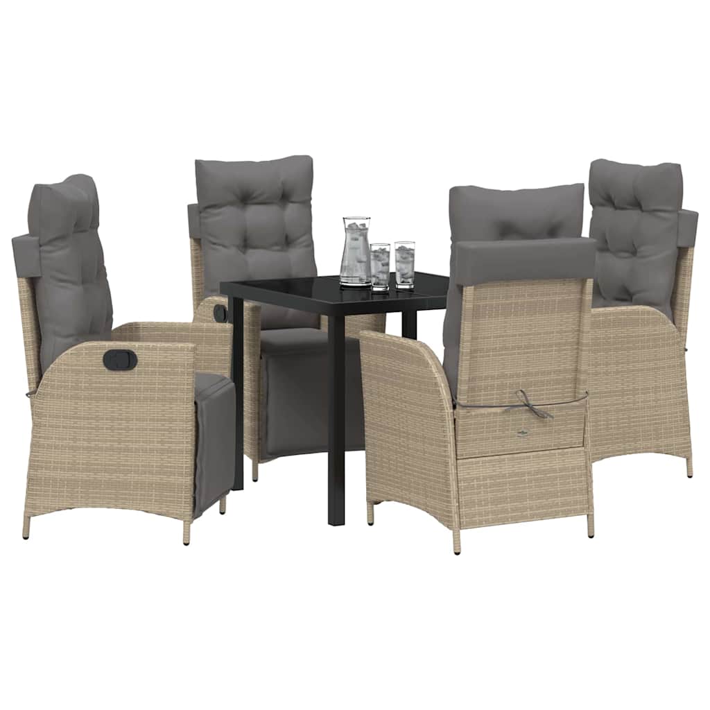 Tuin eettafelset met kussen 5 pcs Beige poly rattan – afbeelding 3