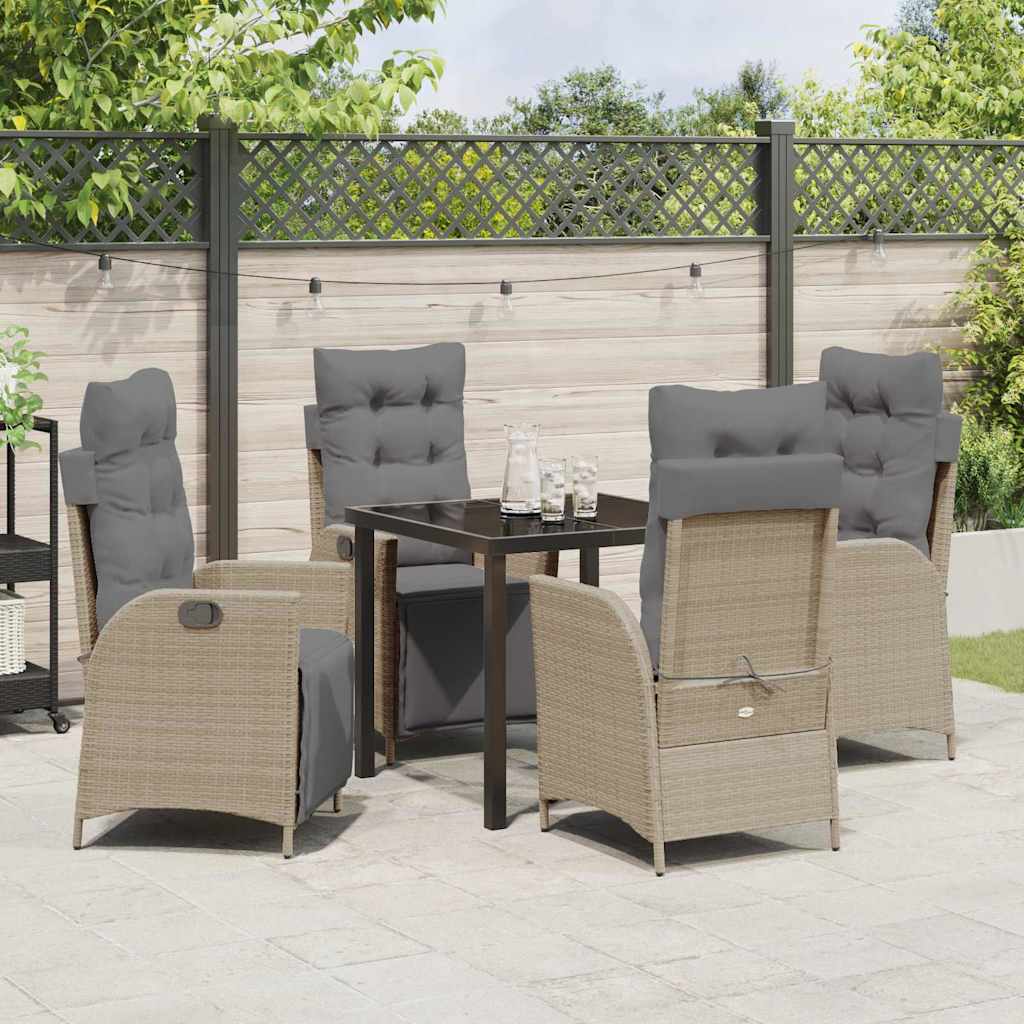 Tuin eettafelset met kussen 5 pcs Beige poly rattan – afbeelding 4